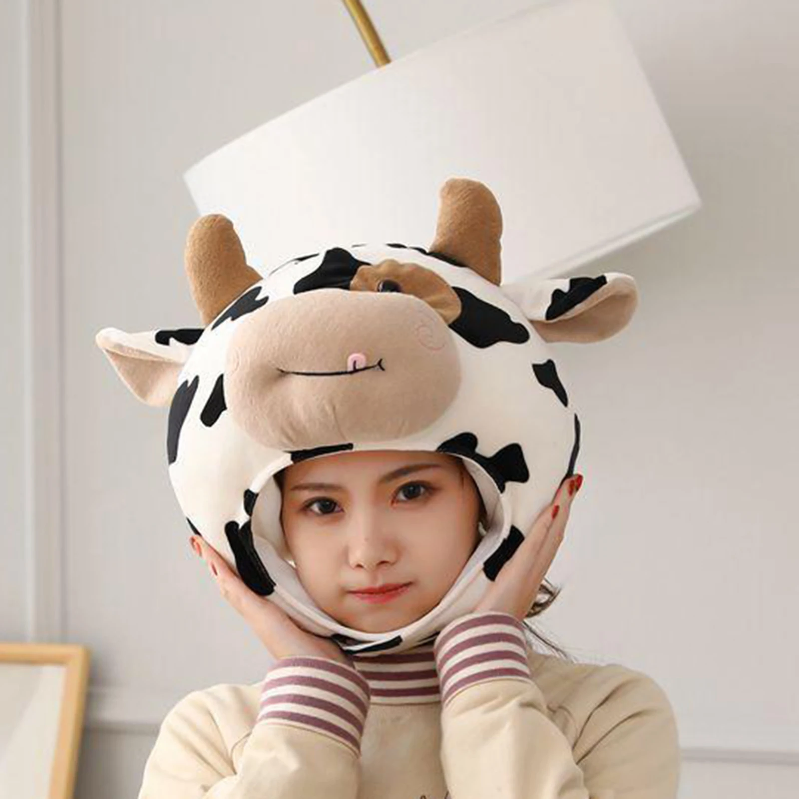 Cow Hat Plush Toy Cute Girls Winter Hat Head Warmer Photo Supplies Props Headdress
