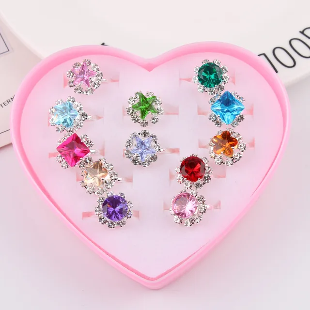 10/12/24PCs Fancy Adjustable Rhinestone Rings Princess Party Favors Kids Girls Acrylic Finger Ring Beauty Fashion Dress Toys 2