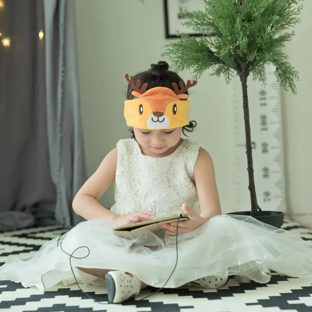 Kids Headphone Wired Earphone Sleeping Eye Mask Cartoon Deer Soft Music Headset for Children Boys Girls Gift