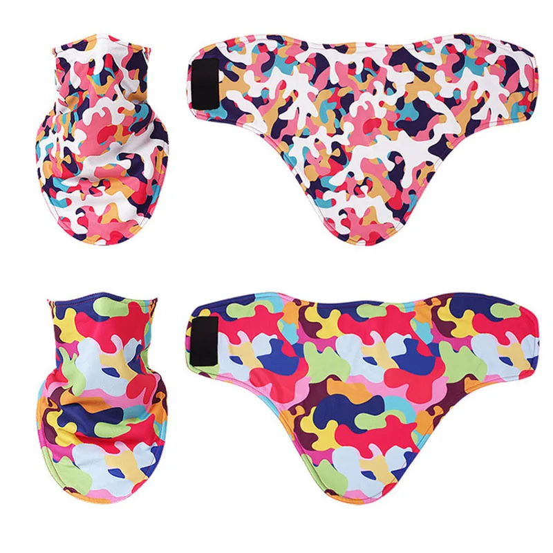Winter Fleece Skiing Bibs Children Cartoon Snowboard Full Face Mask Boys Warmer Triangular 3D Print Scarf Girl Ski Mask