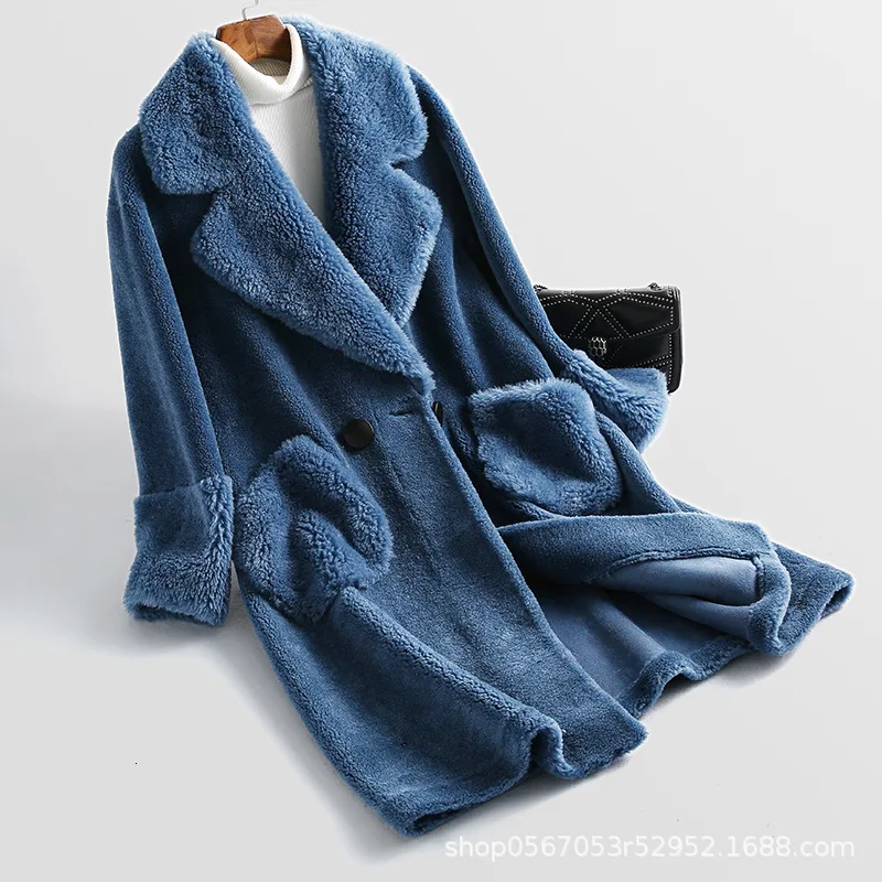Пальто с натуральным мехом, осенне-зимняя женская куртка из овчины, шерстяная куртка, корейская мода, теплое пальто, Abrigo Mujer 828685 YY470