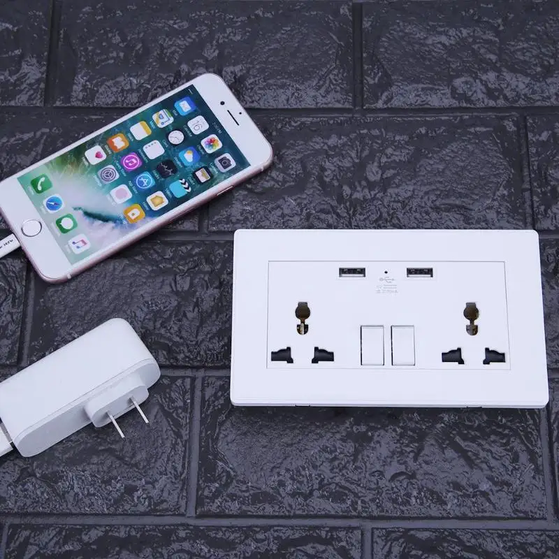 2.1A настенная розетка с двумя usb-портами адаптер питания розетка панель универсальная вилка