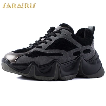 

Sarairis Genuine Leather 2020 New Arrivals Lace Up Comfortable Shoes Woman Vulcanize Platform Mix Color Sneakers Women Shoes