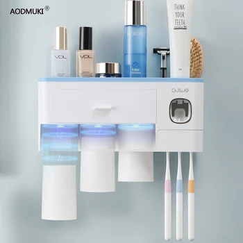 

Wall Mount Magnetic Adsorption Inverted Toothbrush Holder Toothpaste Dispenser Makeup Storage Rack For Bathroom Accessories Set