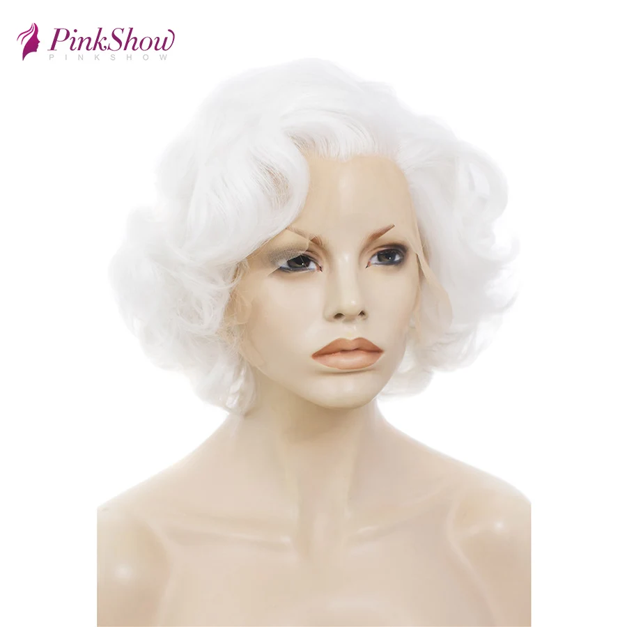 Pinkshow короткие белые кружевные передние парики для женщин синтетические кружевные передние парики термостойкие волокна Glueless косплей парик