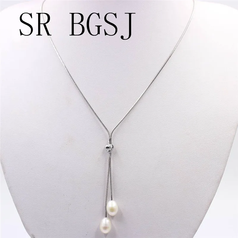 White Pearl 7-8 мм оливковый рис пресноводный жемчуг драгоценные камни ювелирное изделие, цепь в виде змеи ожерелье 18" - Окраска металла: White Pearl