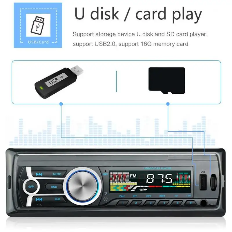 Универсальный RM-JQ1784C 1 Din автомобиль в тире стерео аудио USB FM радио Bluetooth Hands-free головное устройство MP3 музыкальный плеер Прямая поставка