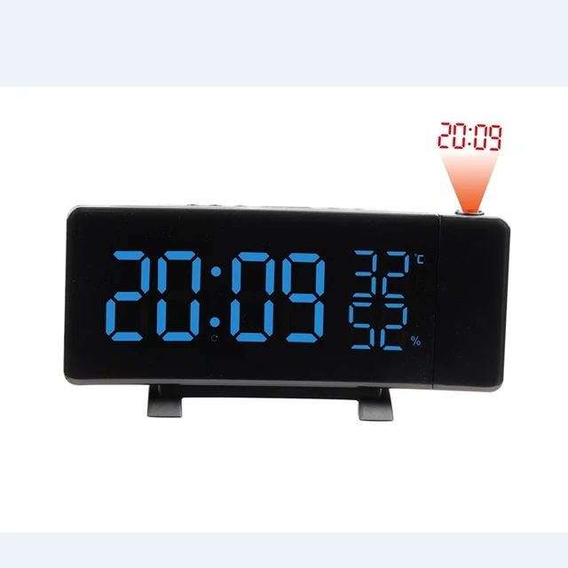 Reloj de Radio FM con proyección de tiempo en tres colores, pantalla curva Digital LED giratoria de 180 grados, termómetro, higrómetro, despertador 3