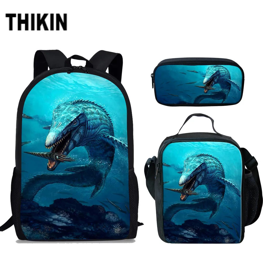 ThiKin Cool Mosasaurus динозавр 3D школьная сумка набор для подростков мальчиков детей ежедневно 3 шт. книга сумки студентов Mochilas
