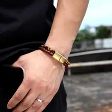 Модные мужские ювелирные изделия натуральный камень шарик из тигрового глаза браслет для мужчин из нержавеющей стали браслеты из натуральной кожи подарки на день рождения