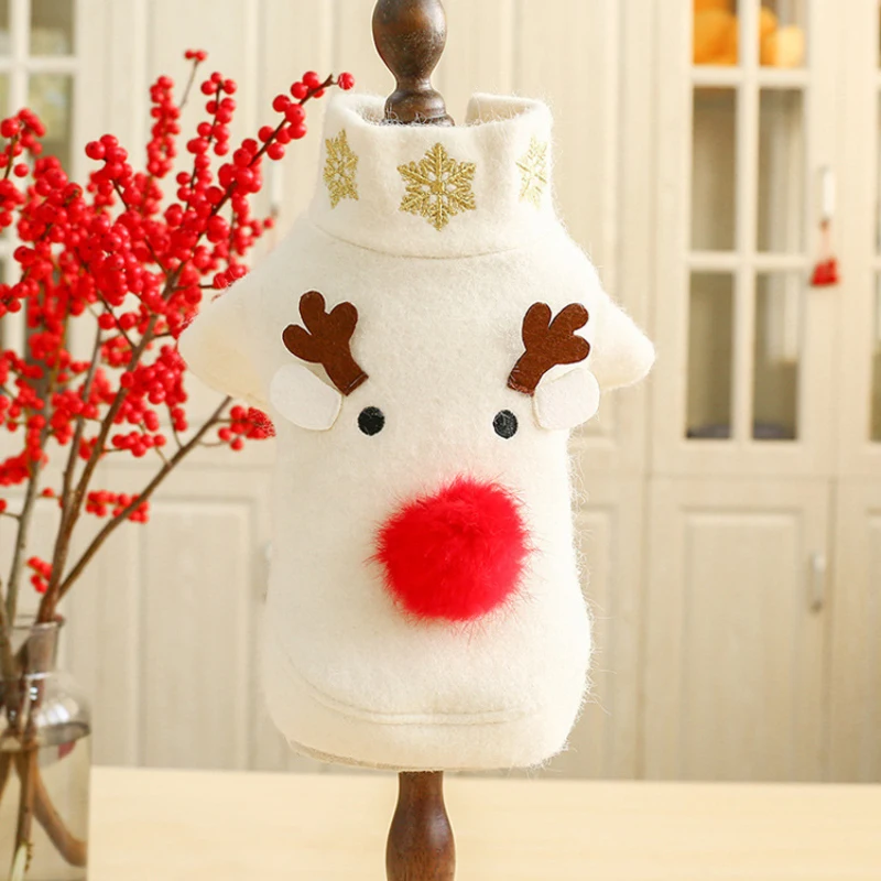 Pet Clothes Dog Winter Warm Cotton Woolen Elk Pattern Full Body Button Christmas Clothes Small Middle Dog Teddy Coat Pet Clothes