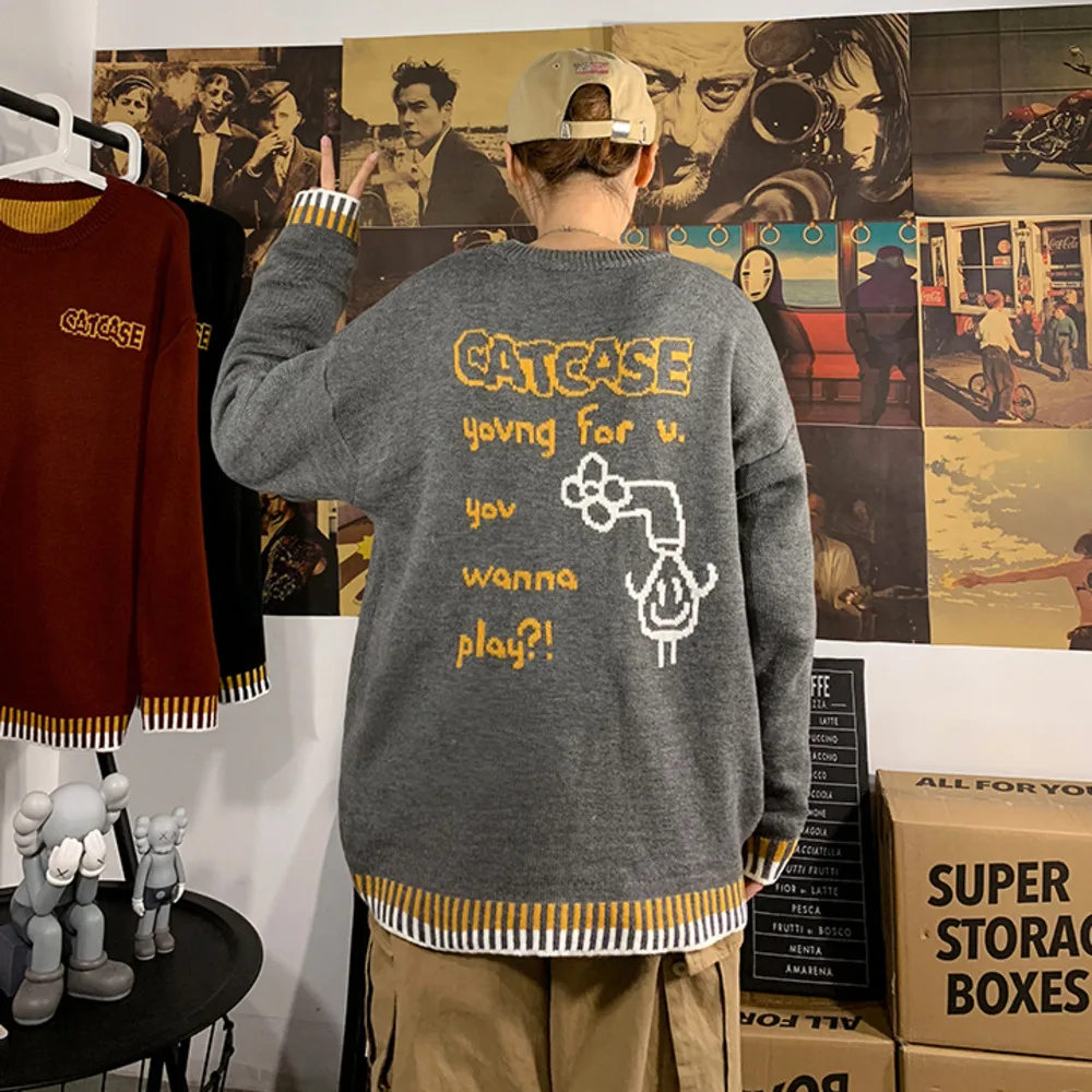 

ZAZOMDE Winter Sweater Men Streetwear Retro Pattern Hip Hop Autumn New O-neck Oversize Couple Casual Men's Sweaters