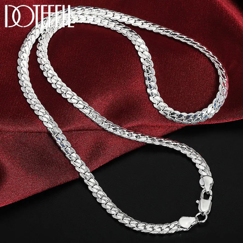 

DOTEFFIL 925 Sterling Silver 18k Gold 20 Inches 6mm Full Sideways Chain Necklace For Women Man Fashion Wedding Charm Jewelry