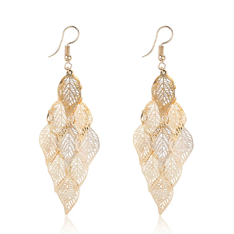 Vintage Hollow Leaves Drop Dangle Long Earrings for Women Bohemian Colorful Fashion Jewelry
