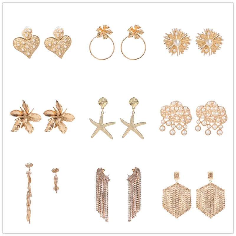 

JURAN ZA Vintage Metal Flower Dangle Earrings For Women Gold Color Heart Statement Earrings Female Boho Brincos Wedding Jewelry