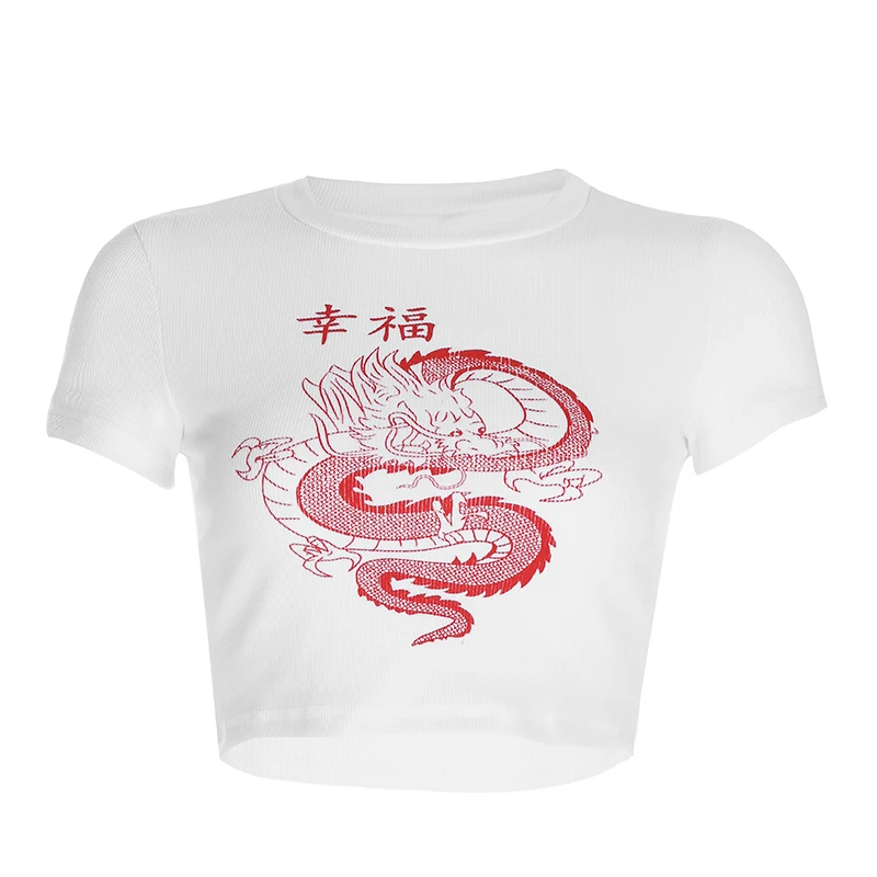 Rockmore/женская футболка в китайском стиле с принтом дракона, облегающая футболка, уличная одежда Harajuku, топы, футболки, базовые футболки, Женская футболка s