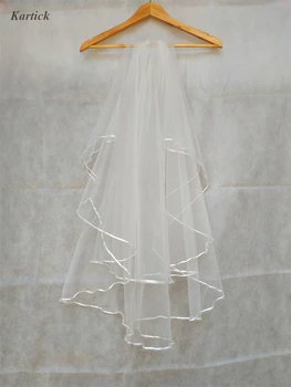 

Brand New Bridal Veils with Ribbon Edge 2 Layers Elegant White/Ivory Short Wedding Accessories Princess Wedding Veil With Comb