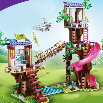 

New Friends Jungle Rescue Base Slide Amusement Park Building Blocks with Action Figures Bricks Toys Girls Winter Holiday Gift