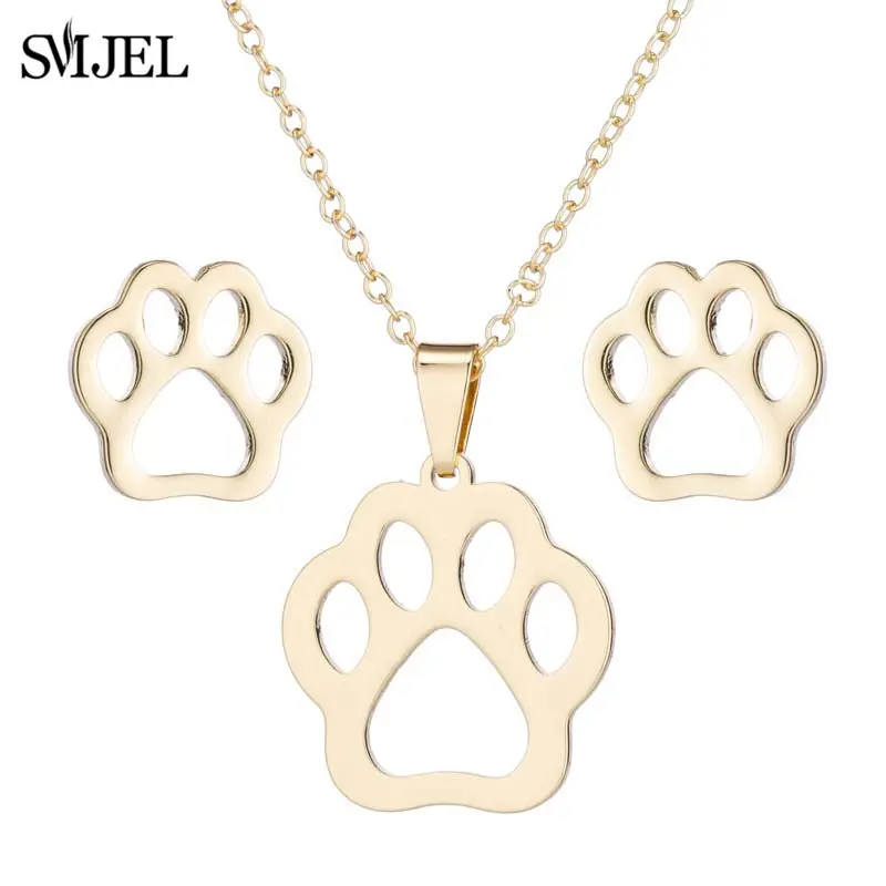 Jewelry Sets Women Earrings Chain Necklace Stainless Steel Paw Necklace Earring For Women
