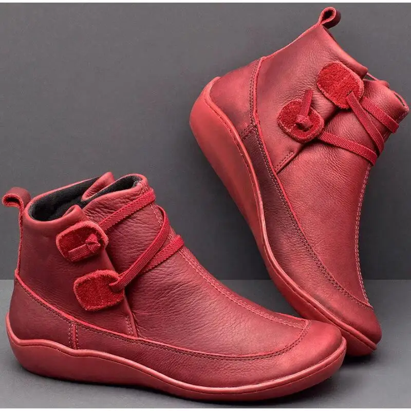 CS786 New Autumn Winter Retro Punk Women Boots Fashion Genuine Leather Ankle Boots Zapatos De Mujer Wram Botas Mujer - Цвет: red-1