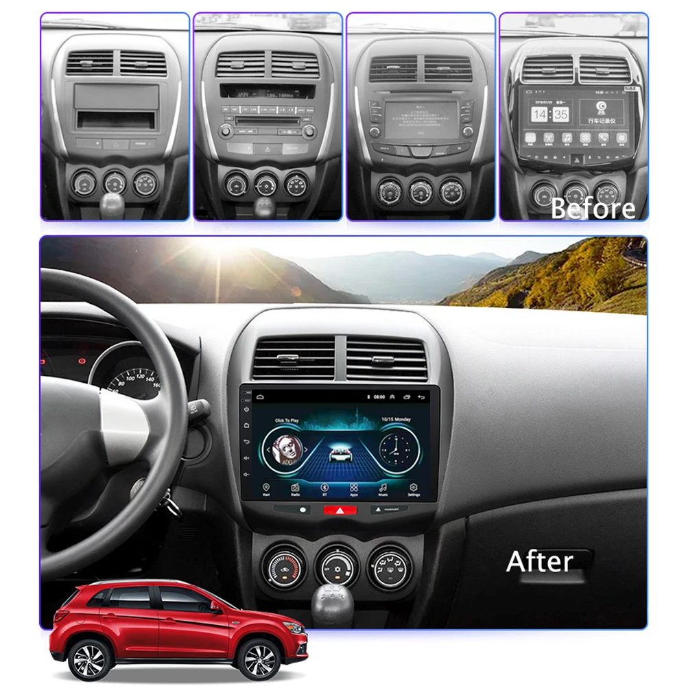 Для Mitsubishi ASX Автомагнитола 2010 2011 2012 2013- мультимедийный плеер Авто Радио Android 8,1 1" Carplay FM SWC hands free DVR