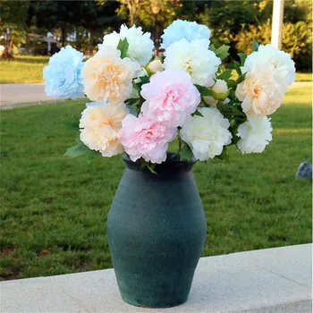 

10Pcs Fake Short Stem Peony (3 heads/bunch) 16.14" Length Simulation Fairy peonia for Wedding Home Decorative Artificial Flowers