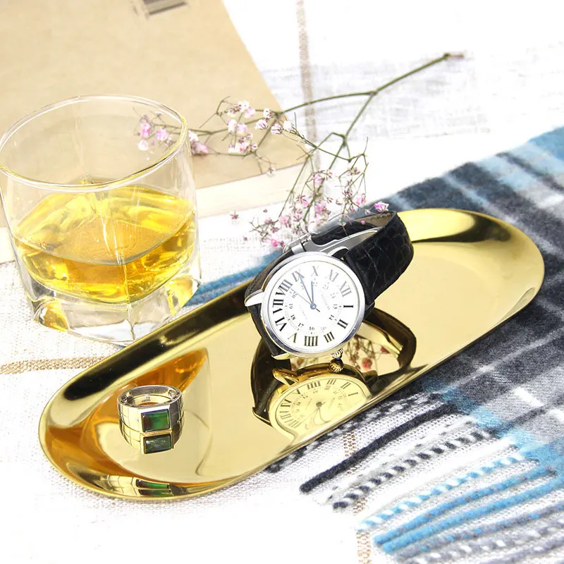 Домашний декор блюдо сервировочная тарелка овальная Нержавеющая сталь золотое ювелирное изделие поднос из нержавеющей стали овальный ювелирный поднос современный