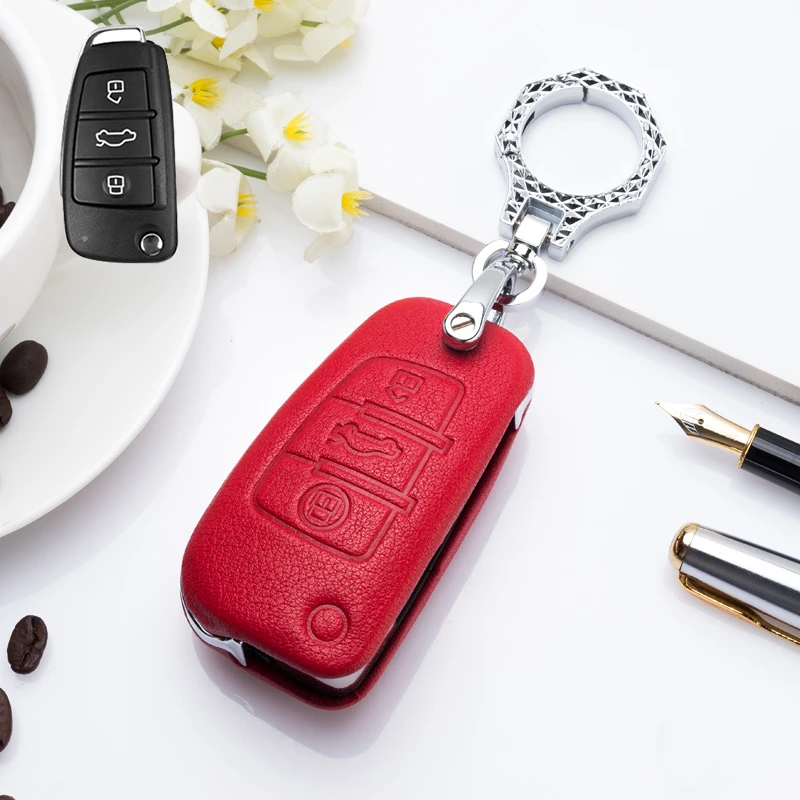 Горячие автомобильные аксессуары кожаный чехол для ключей для Audi, чехол для ключей Q3Q5 Sline A3 A5 A6 C5 A4 B6 B7 B8 TT 80 S6 C6 Shell Fob для автомобильного ключа - Название цвета: A-red