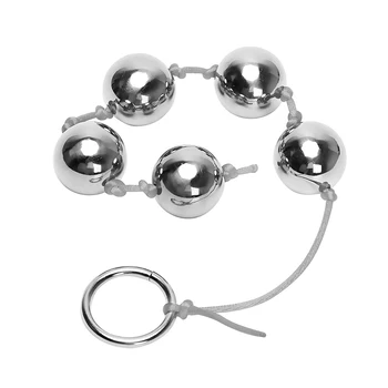 IKOKY Stainless Steel 2.5cm Big Balls Butt Vaginal Plug Anal Bead Sex Toys for Woman Five Metal Anal Balls Ring Handheld 1