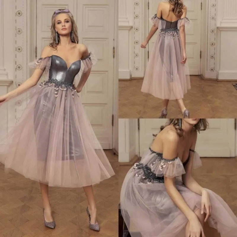 2020 Evening Dresses Sweetheart Lace Appliques Prom Gowns Sexy Backless Tea Length A Line Special Occasion Dress | Свадьбы и