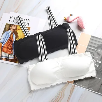 

Fashion Striped Suspender Wrapped Chest Short Sexy Bottoming Girl's Growing Underwear with Breast Pad Student's Bra