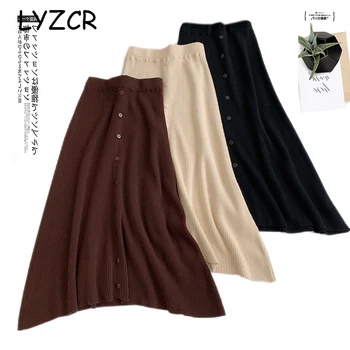 

Midi Long Winter Knitted Skirt Women A Line High Waist Button Skirts For Women Elegant Skirts female Ladies Maxi Midi Skirt Saia
