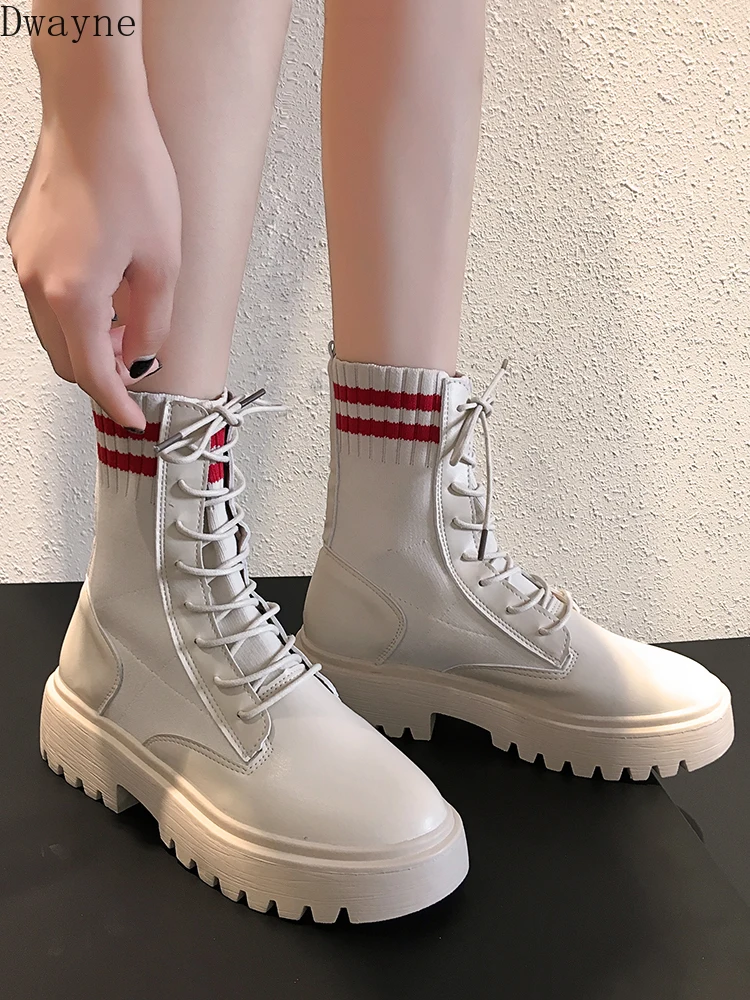 

Red Boots Children of INS Net in 2019 with 100 sets of stitching thick-soled handsome Martin Boots Laced elastic knitted boots