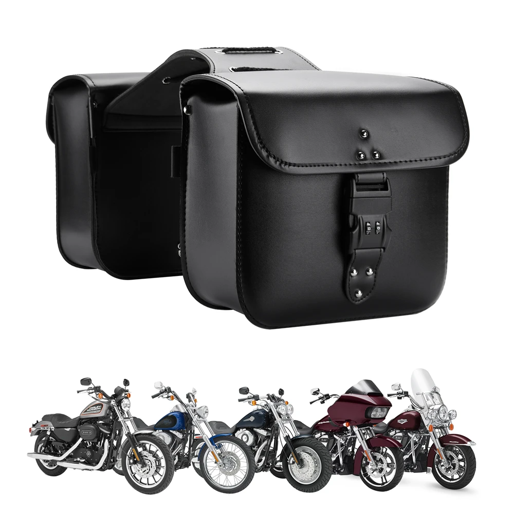 Leather Saddle Bag Side Bread Tool Box Storage Package Luggage Bag Universal Motorcycle Tool Bag Black For Sportster Motorcycle Saddle Bag 