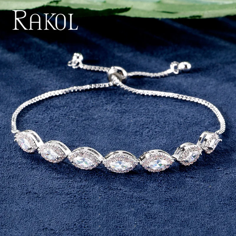 RAKOL Новые Классические блестящие регулируемые браслеты с кубическим цирконием для женщин модные свадебные вечерние и повседневные ювелирные изделия RB21611