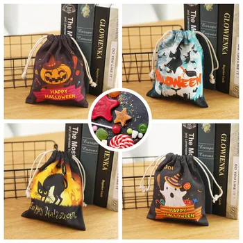

Besegad 4pcs Halloween Treat Bags Trick or Treat Goodie Drawstring Candy Pouch Canvas Bag for Kid Costume Accessory Party Decor