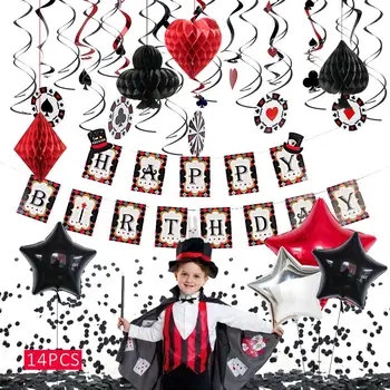

32 PCS/SET Casino Themed Party Birthday Decoration Las Vegas Night Kids Magic Playing Card Decorations Happy Birthday Banners