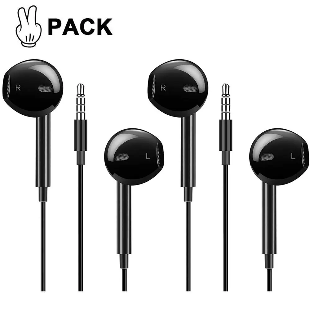 Earbuds Headphones with Stereo Mic and Remote Control Android Smartphones Compatible 3.5 mm Earphones 2pack Black | Электроника