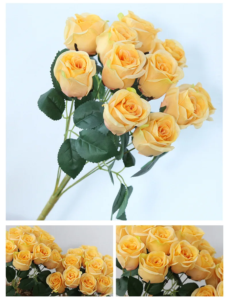 JAROWN 12 Heads Silk Roses Bride Holding Flowers Royal Blue Fake Rose Flowers Home Wedding Arch Table Decor Artificial Flower (49)