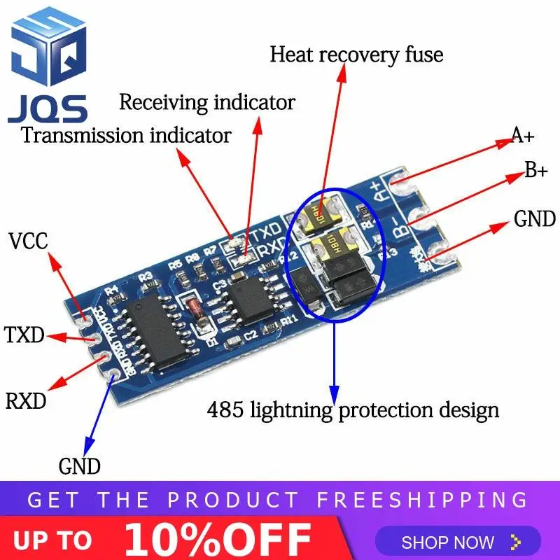 TTL Turn To RS485 Module 485 To Serial UART Level Mutual Conversion Hardware Automatic Flow Control Power Supply Module 3.3V 5V