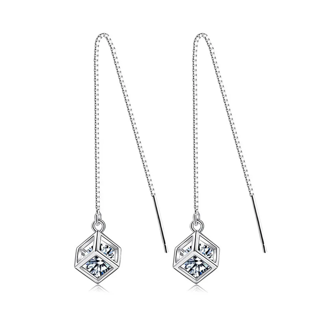 SHDEDE Long Chain Earing Jewellery Women 925 Silver Fashion Drop Earrings Embellished With Crystals From Swarovski Square -WH40 SHDEDE Long Chain Earing Jewellery Women 925 Silver Fashion Drop Earrings Embellished With Crystals From Swarovski Square -WH40
