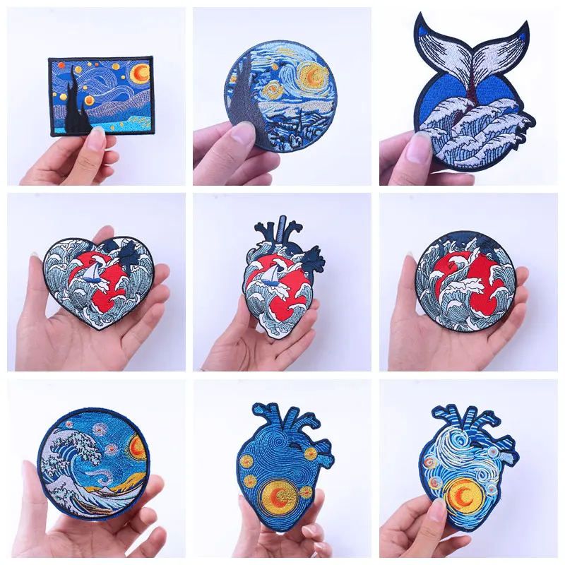 

Prajna Van Gogh Patches On Clothes Iron On Patches For Clothing Hippie Rock Embroidered Badge Apparl T-shirt Jacket Accessories