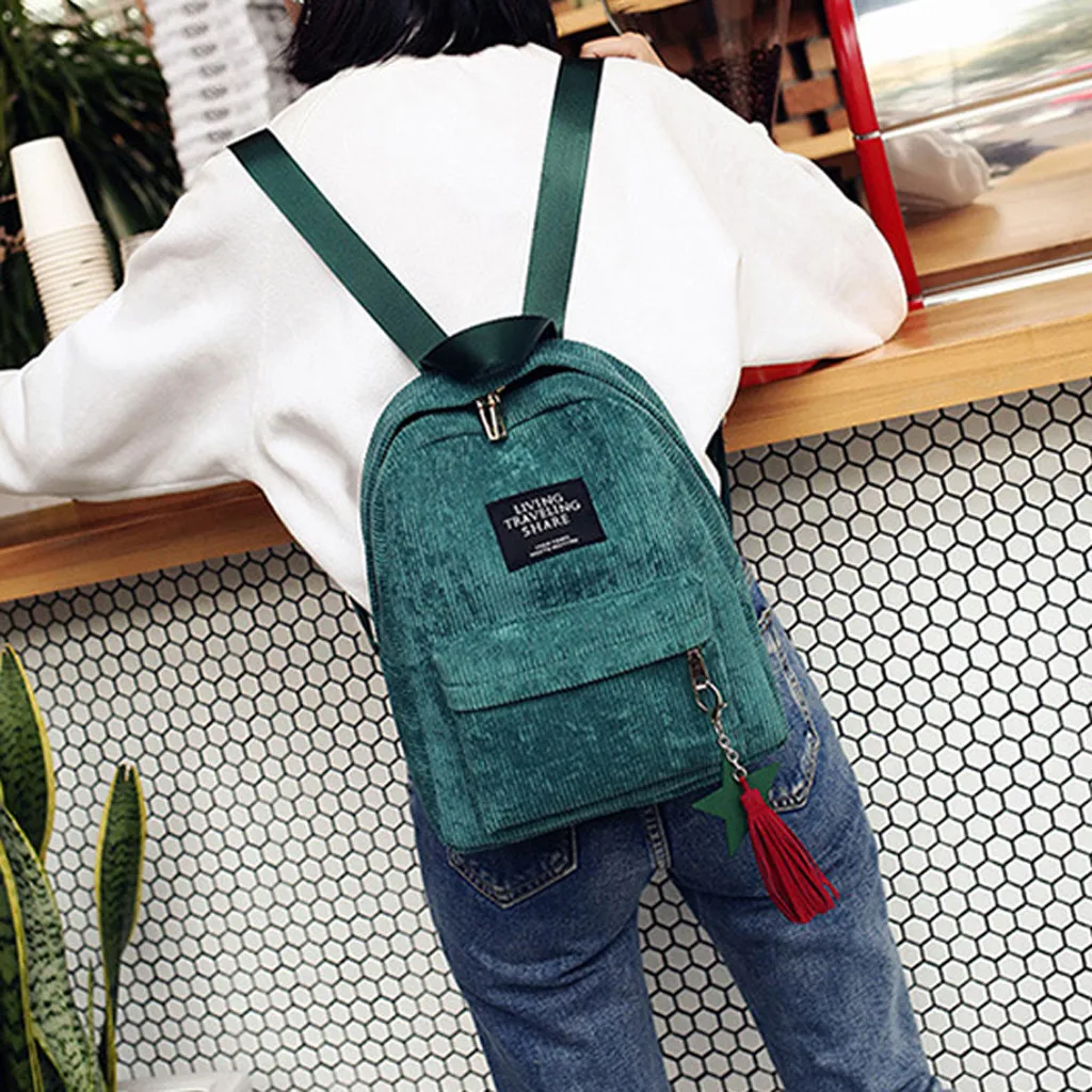 

Fashion Woman Mini Simple Corduroy Backpacks lady Campus Style Pure Color Big capacity Leisure Double shoulder bag
