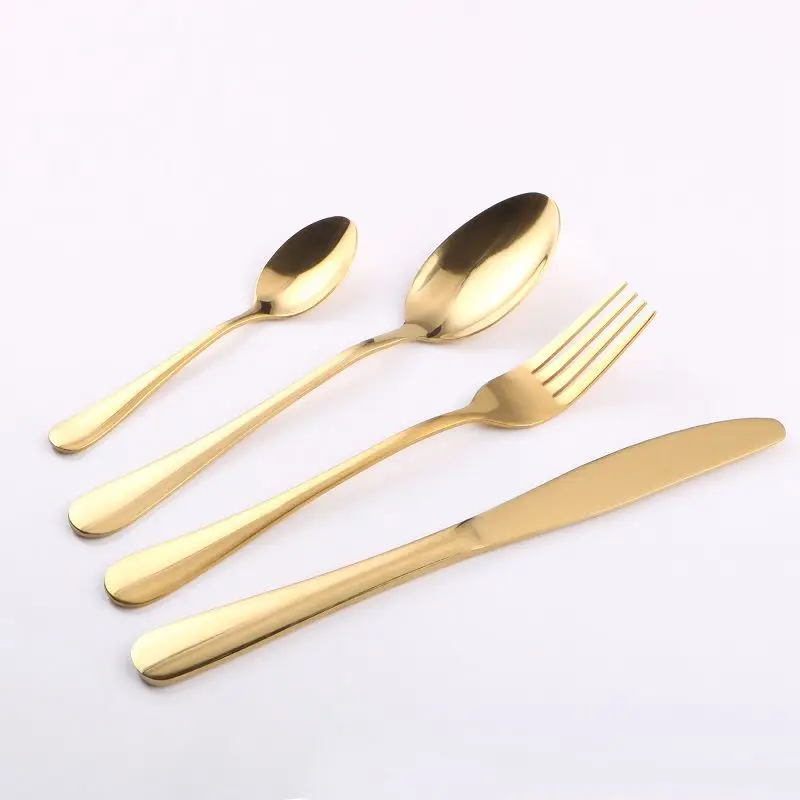 Gold Stainless Steel Cutlery Set Teaspoon Dinner Fork Knife Western Tableware Dinnerware Kitchen Tools