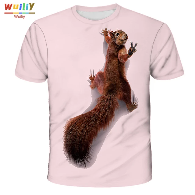 Men's Squirrel T Shirt 3D Print Shirt Animal Graphic Tees Lovely Pattern Tops Men/Women Cute Puppy Face Tee Funny Pet T-shirt pink squirrel