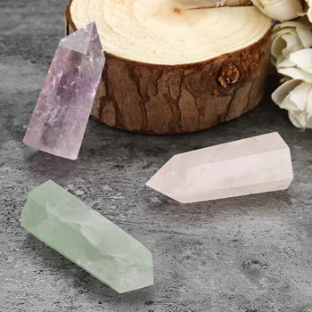 

3Pcs Natural Rose Quartz Green Fluorite Obelisk Amethyst Crystal Point Wand Healing Stone Crystal Fluorite Quartz Crystal Stone