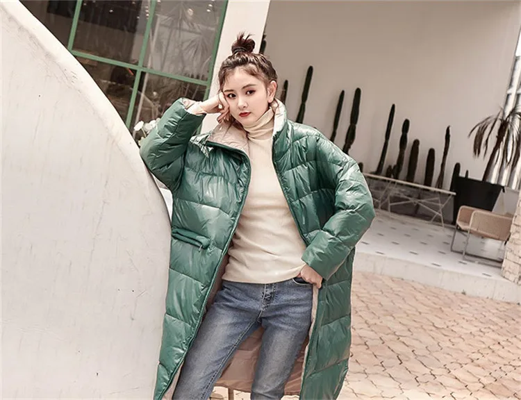 Средне-длинная пуховая Хлопчатобумажная Куртка женская новая зимняя свободный, в Корейском стиле Большие размеры сплошной цвет светло хлопчатобумажная одежда YH427