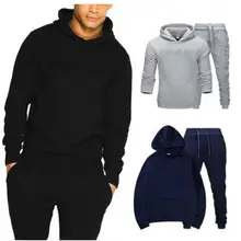 Men Black Hoodie Set Spring Fall Warm Long Sleeve Cotton Solid Unisex Hoody Pants Suit Popular Women Sweatshirt Man Clothes
