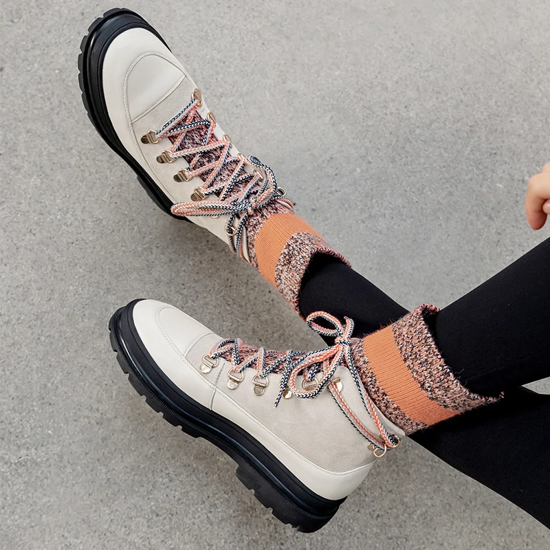 2019New Winter Snow Boots Cow Suede Short Boots Casual Flat Martin Boot Women Thick-bottomed Round Head With Elastic Socks Boots