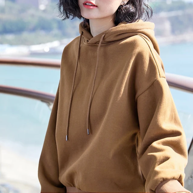 Women Solid Color Oversized Hoodie Harajuku Plus Winter Velvet Basic Long Sleeve Casual Thicken Hooded Tops Hooded Sweatshirt 3